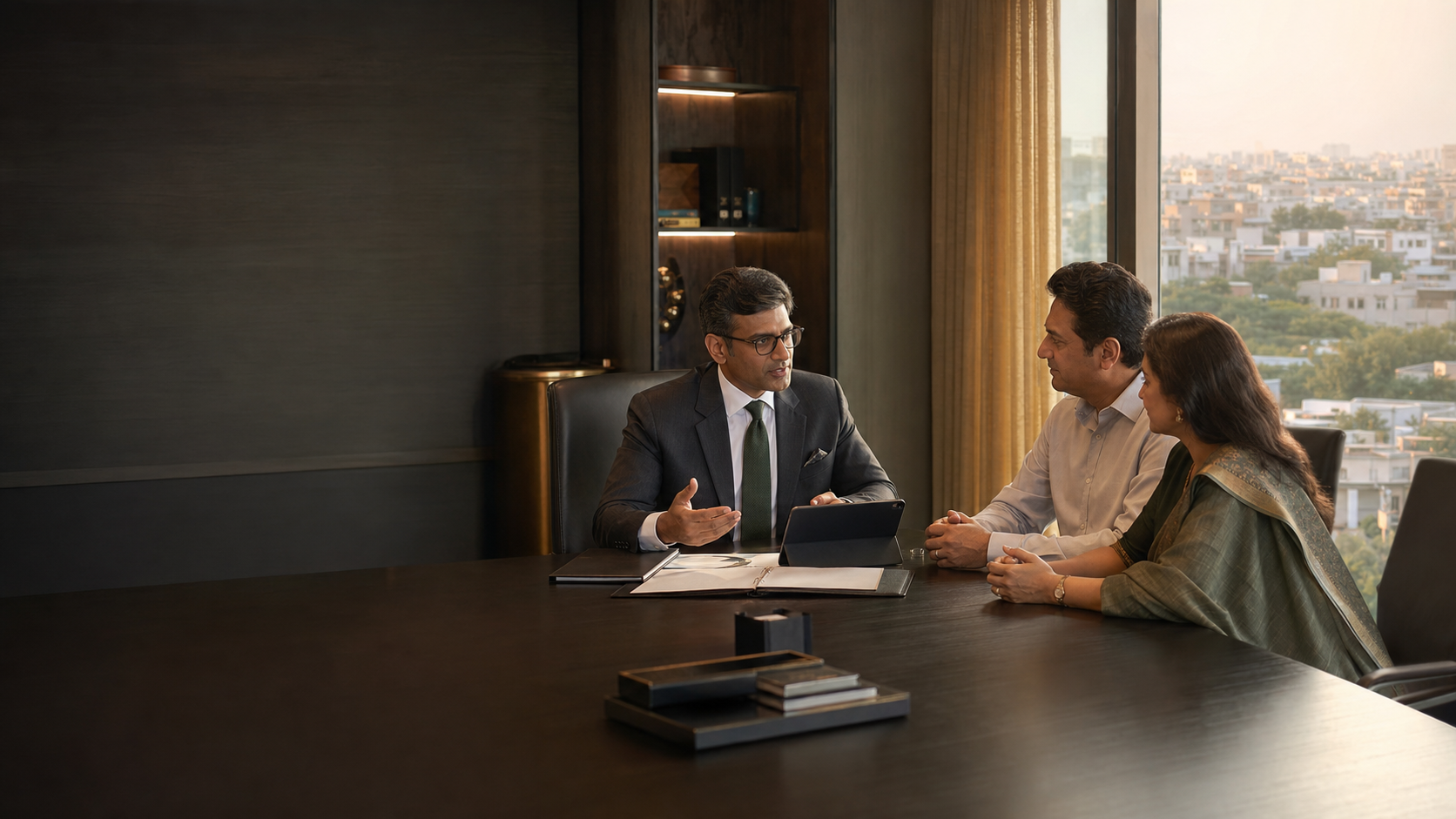 A Heuristic advisor in conversation with an Indian business-owner family